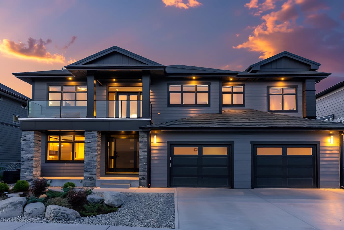 Home exterior at dusk